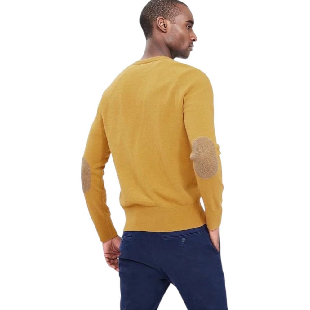Banana Republic Elbow-Patch Men’s Crew Pullover Wool Blend Spicy Mustard Sz L - Picture 6 of 8